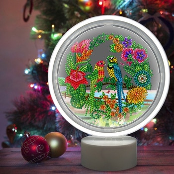 5D DIY Diamond Maľovanie LED Žiarovka Svetla Snehuliak Špeciálne Tvarované Mozaiky Výšivky Pár Vtákov Nedokončené Auta Vianočný Darček