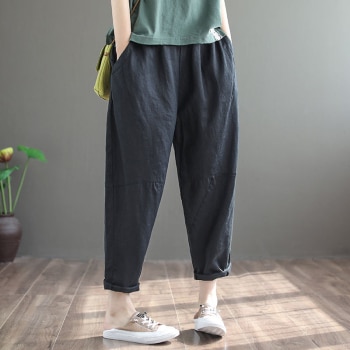 2020 Lete Nové Umenie Štýl Ženy, Elastický Pás Voľné Členok-dĺžka Nohavice Bežné Bavlnené Obliečky Vintage Hárem Nohavice Plus Veľkosť M70